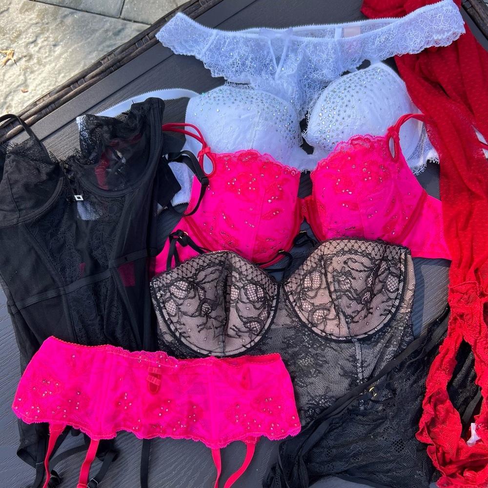 Victoria's Secret Lace Bra Collection Bundle - Black, Pink, White